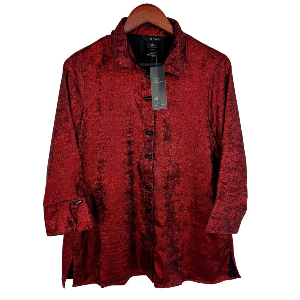 NEW NWT Ali Miles Sz Small Iridescent Sparkly Christmas Red Blouse Shirt Top